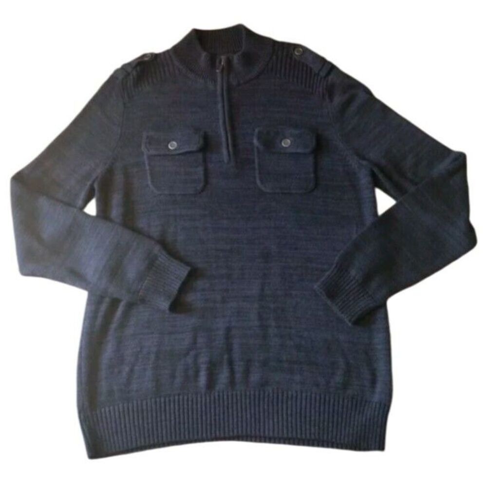 Apt. 9 Sweater Men XL Charcoal Knit 1/4 Zip Cotton Blend Pockets Mock‎ Neck EUC